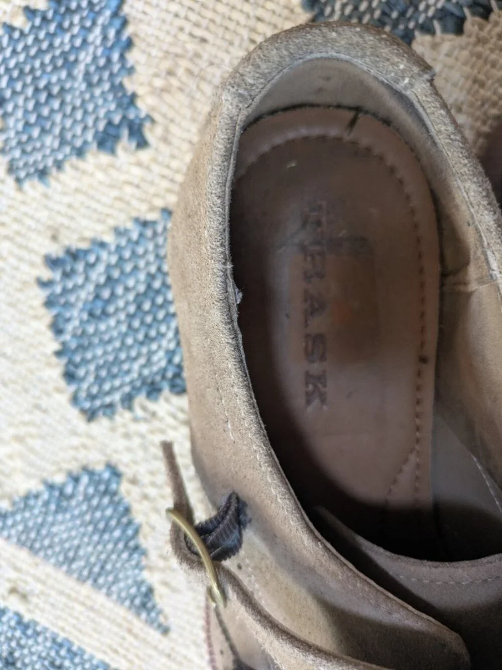 Trask taupe suede double monk strap wingtip shoes Size 10 Men's.
